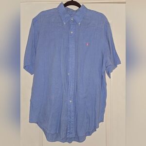 Ralph Lauren Men's Linen Blue Short Sleeve Shirt Size XL Classic Fit